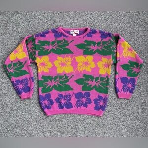 Vintage Colors by Brooks Womens Arylic Pink Multicolor Flowers LS Sweater